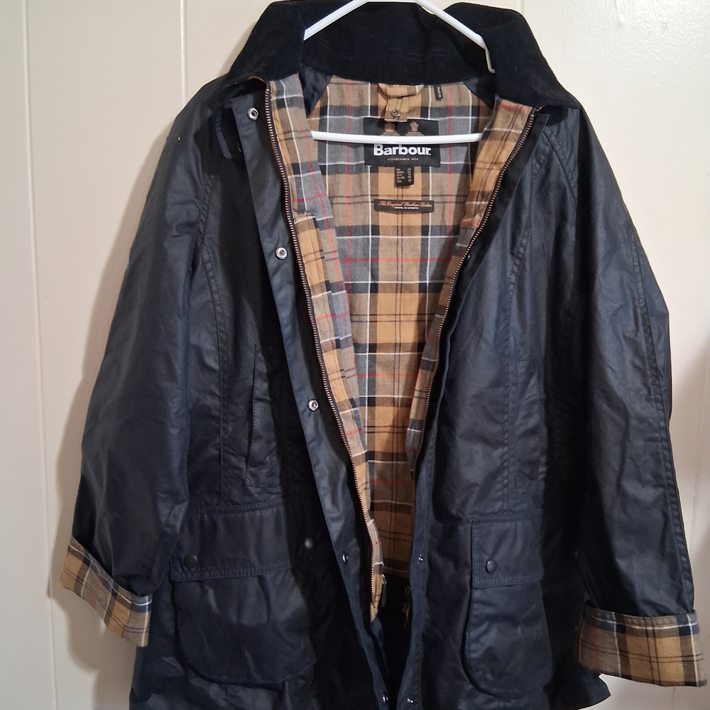 Barbour Black Waxed Jacket with Plaid Lining